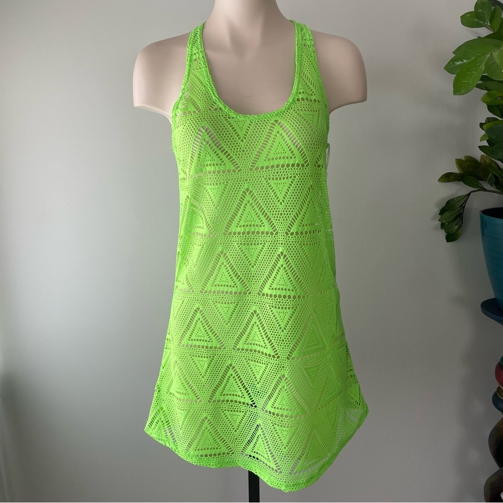 Neon Green Crochet Swim Coverup